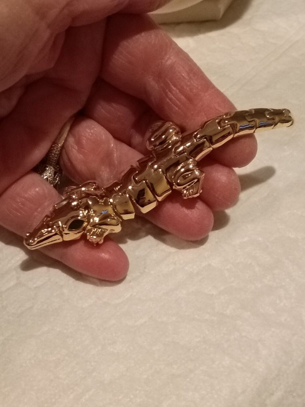 Vintage Articulated Alligator Brooch Crocodile Lizard Modernist Goldtone Jointed